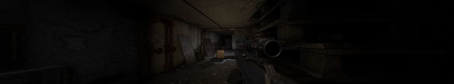 Explorando un pasillo subterráneo con el arma en alto